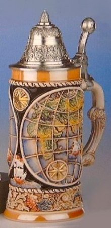 Old World Map Early Explorers German Beer Stein .75L